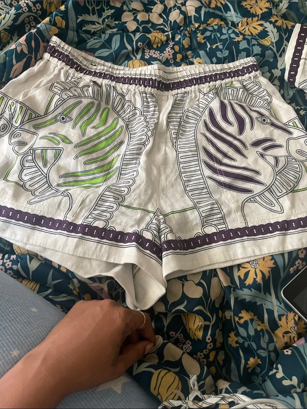 Tory Burch Girls' Zebra Print Button-Front Set in White, Green & Purple